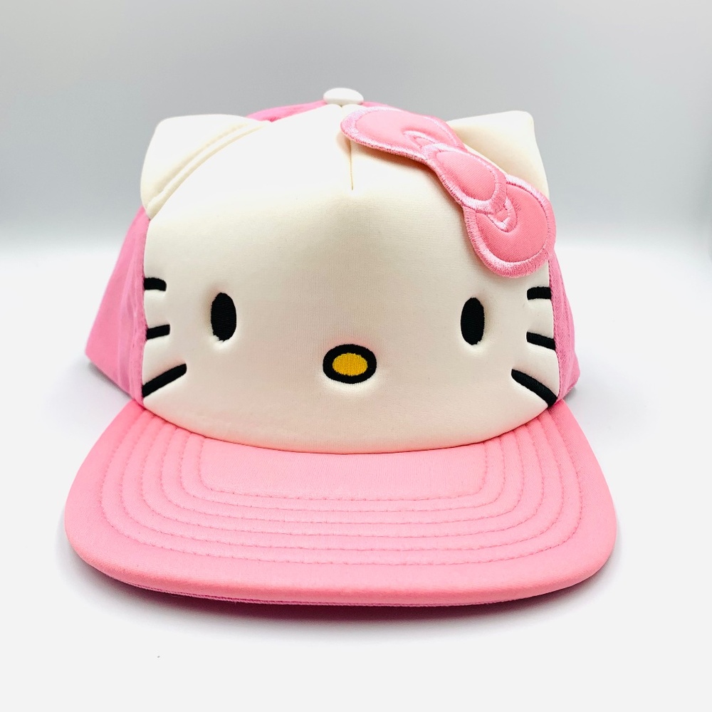 Hello Kitty Sanrio 3D ear/bow cosplay streetwear pink/white trucker baseball hat